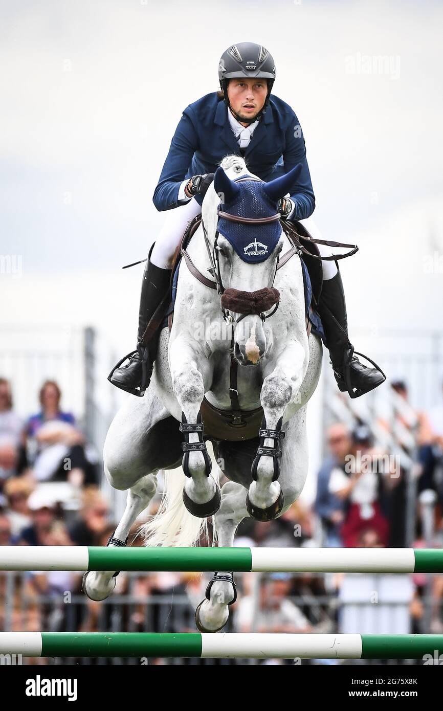 Chantilly, France, France. 11th July, 2021. Martin Fuchs riding Leone Jei during the Rolex Masters of Chantilly on July 11, 2021 at Chantilly, France. Credit: Matthieu Mirville/ZUMA Wire/Alamy Live News Stock Photo