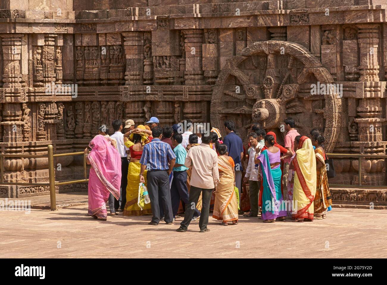 Local tourists at the ancient Surya Hindu Temple at Konark Orissa India