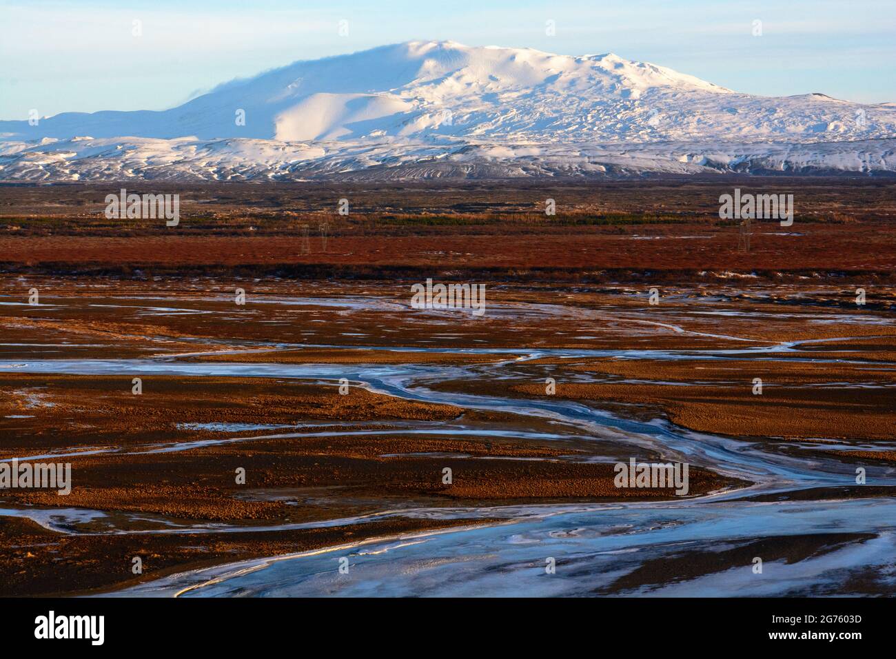 Winter icelandic landscape in front of volcano Hekla Stock Photo