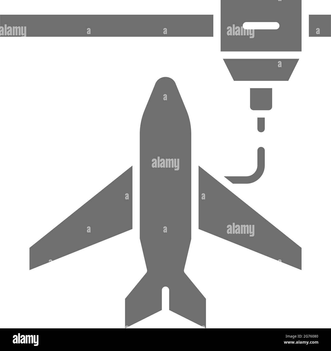 3d printing a toy airplane model, industrial printer grey icon. Stock Vector