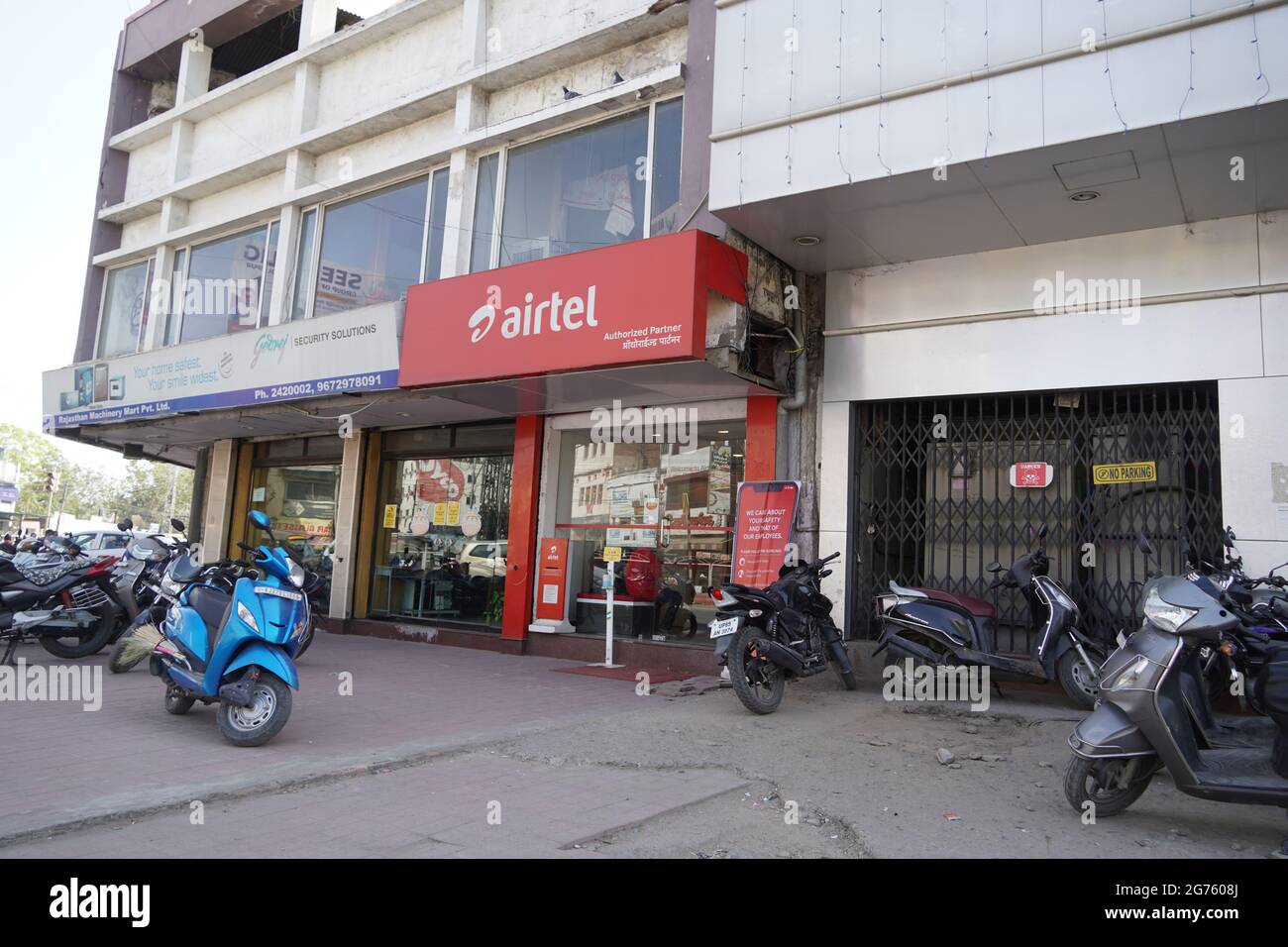 Bharti Airtel Shop Front. Airtel distributor storefront. Udaipur India - May 2020 POI Stock Photo