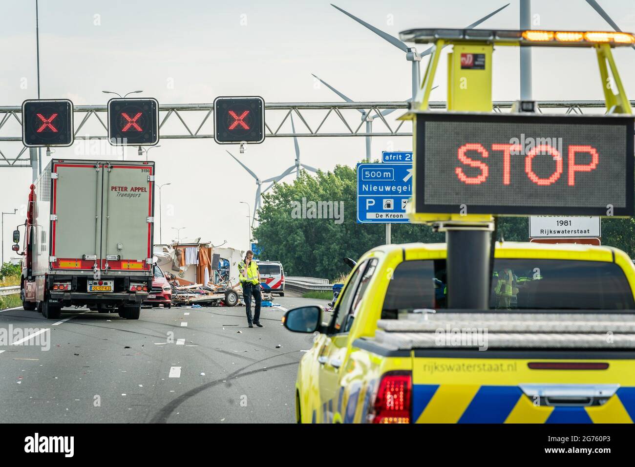 HOUTEN, 110721, Devastation after an accident with a car and caravan
