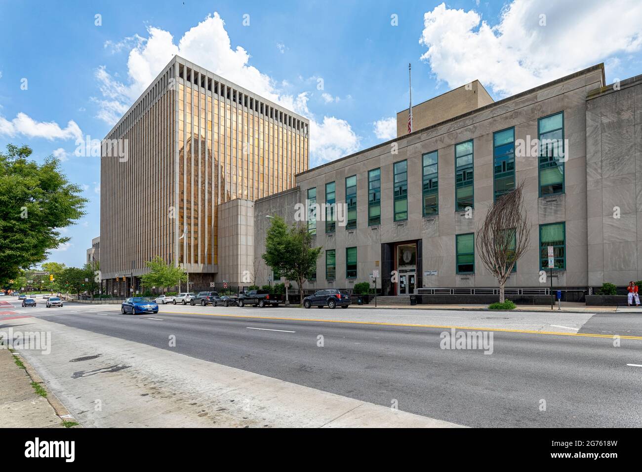 Baltimore City Police HQ, aka Bishop L. Robinson, Sr. Police Administration Building, at 601 East Fayette Street. Stock Photo