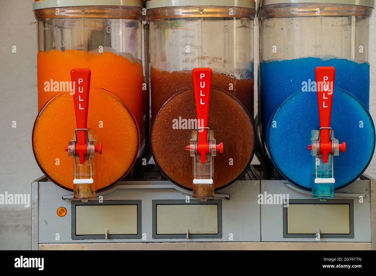 Peschici - 29/06/2021: colored ice cold slush machine Stock Photo