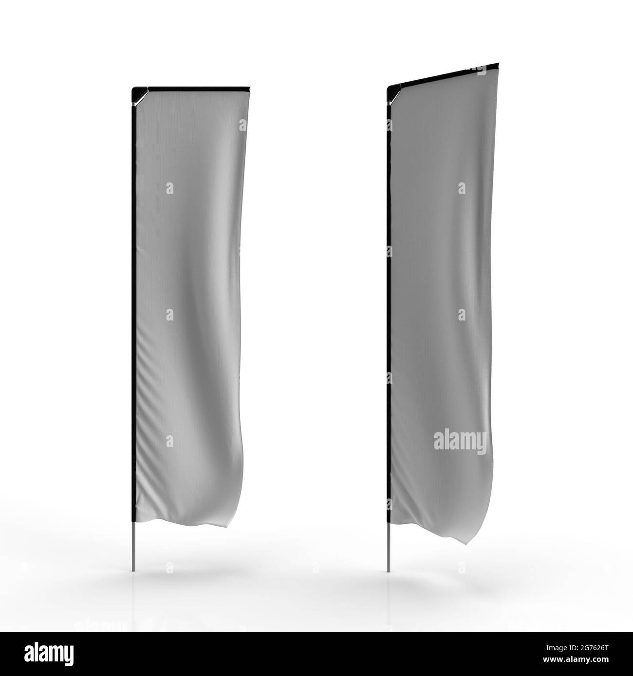 3D render of black and white photo realistic advertisement banner flag, Telescopic Flag isolated on white background, 3D illustration mock-up Stock Photo