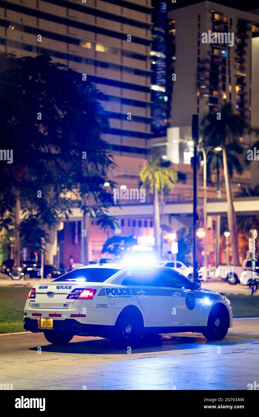 Miami, FL, USA July 9, 2021 Miami Dade police car on patrol with