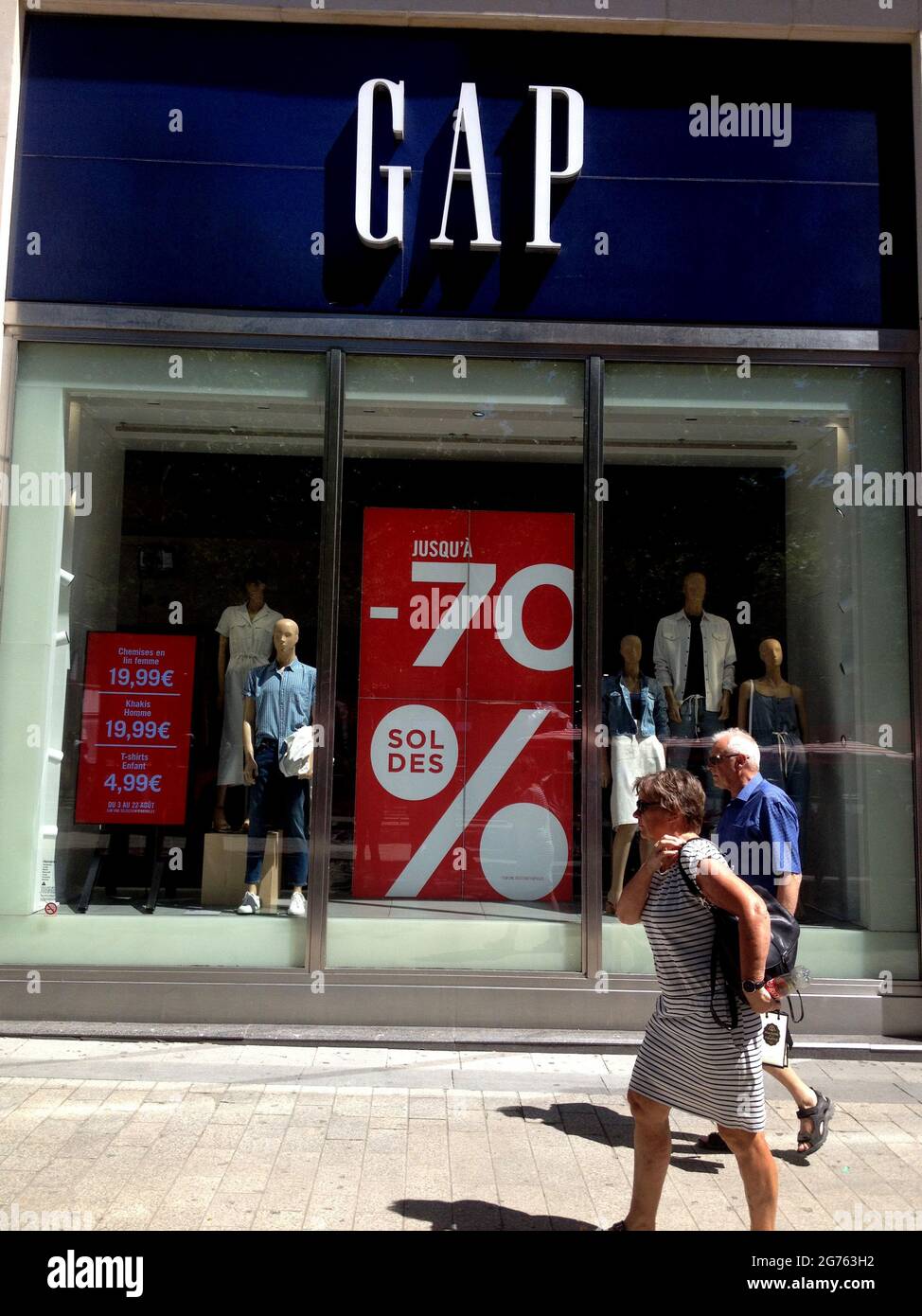 Paris /France./ 09 July 2019/ 70% off sale at on GAF stoe on Champs Elyse in Paris France .  (Photo..Francis Dean / Deanpictures. Stock Photo