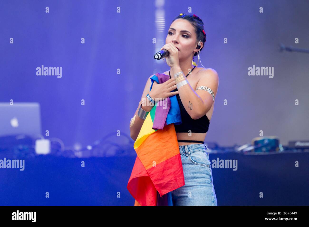 Valencia, Spain. 10th July, 2021. Elena Farga performs on stage during the Big Sound Festival. Elena Farga is a Valencian singer who is a finalist for the television program X Factor in its 2018 Spanish edition. First edition of the urban music festival Big Sound Festival in Estadi Ciutat de Valencia in Valencia. Credit: SOPA Images Limited/Alamy Live News Stock Photo