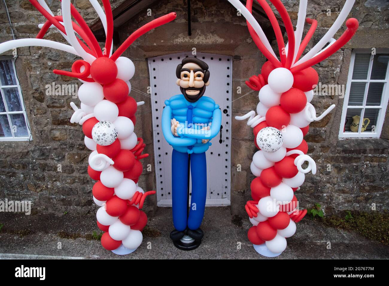 Preston, Lancashire, UK. 11th July, 2021. A life-size balloon Gareth Southgate in the village of Chipping, Preston, Lancashire, UK before kick-off in the UEFA Euro 2020 football final between England and Italy. Credit: John Eveson/Alamy Live News Stock Photo