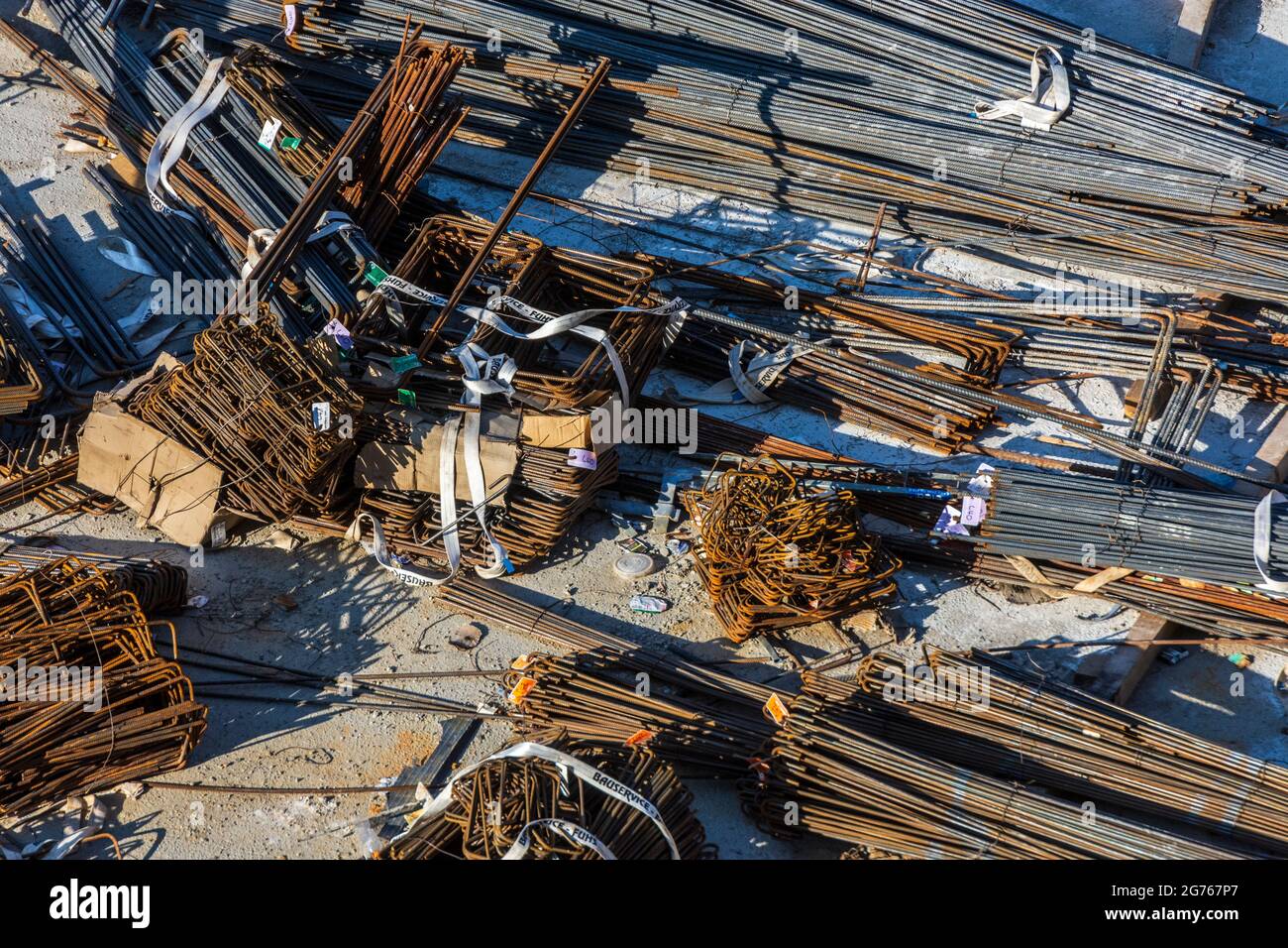 Wien, Vienna construction site, storage of reinforcement steel in 22