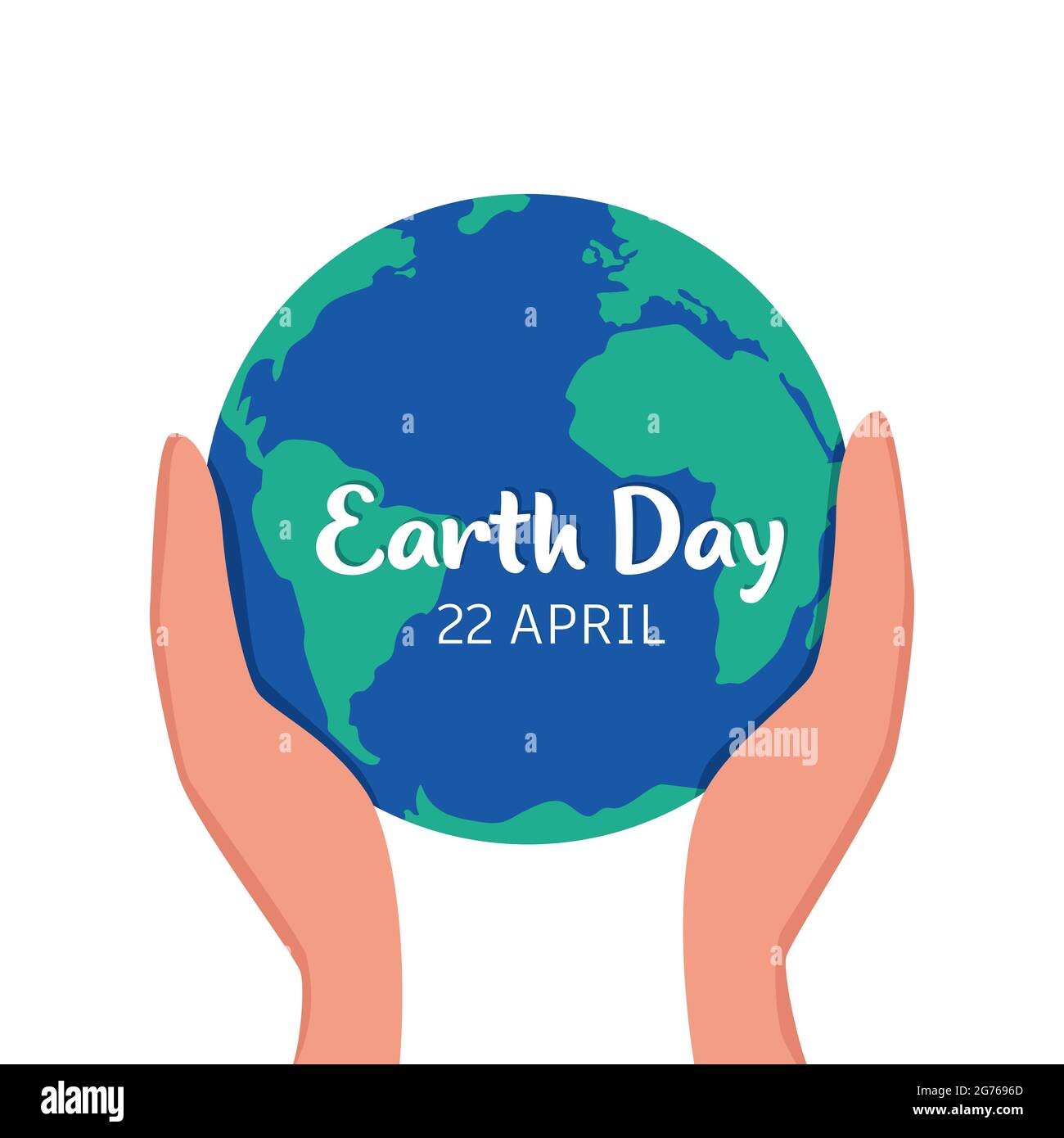 Planet Earth in caring hands. Happy Earth Day. 22 of April. Hands holding earth ball. Save the planet. Flat style vector illustration Stock Vector