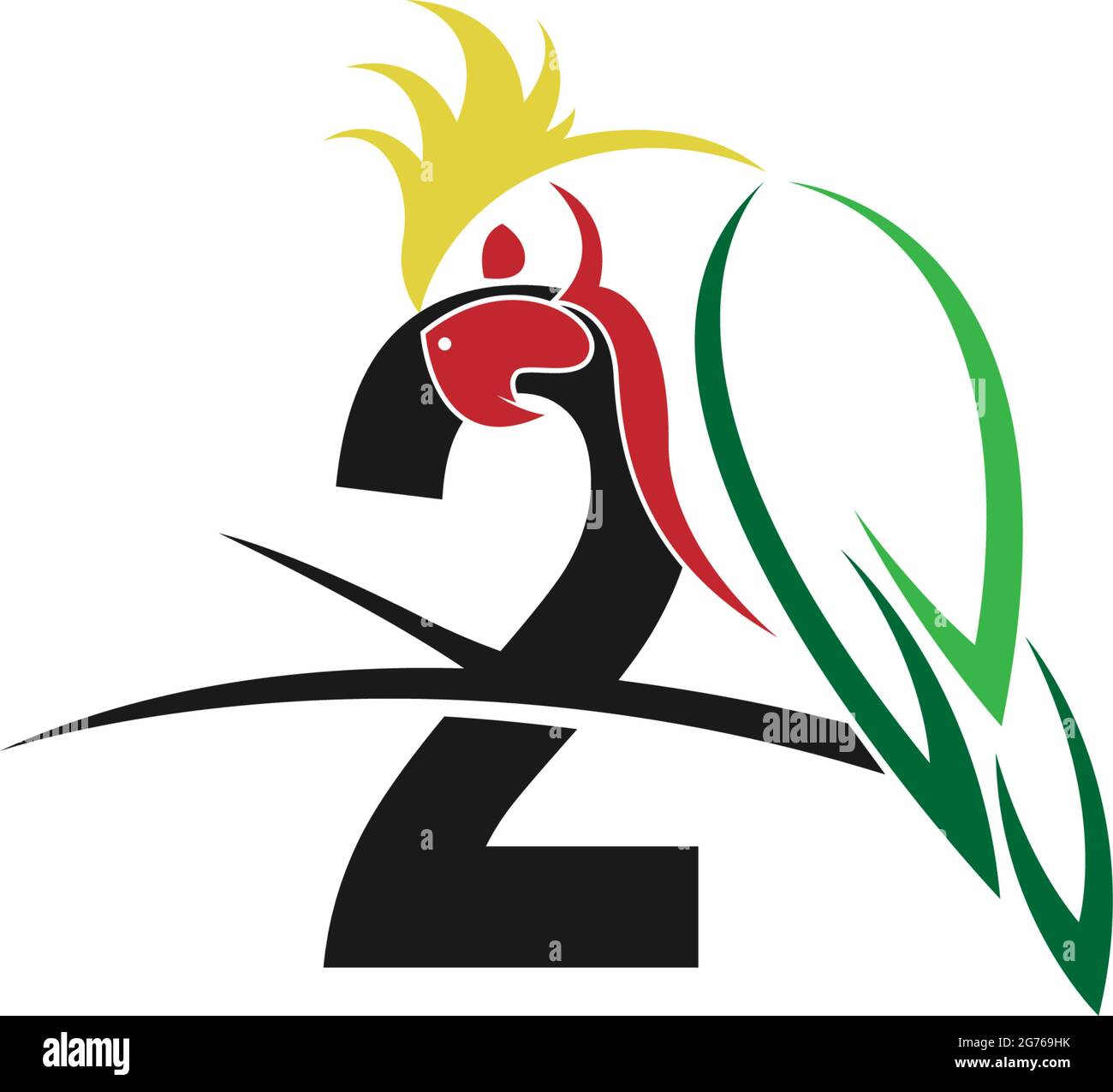 Number 2 with parrot bird icon logo design vector illustration Stock Vector