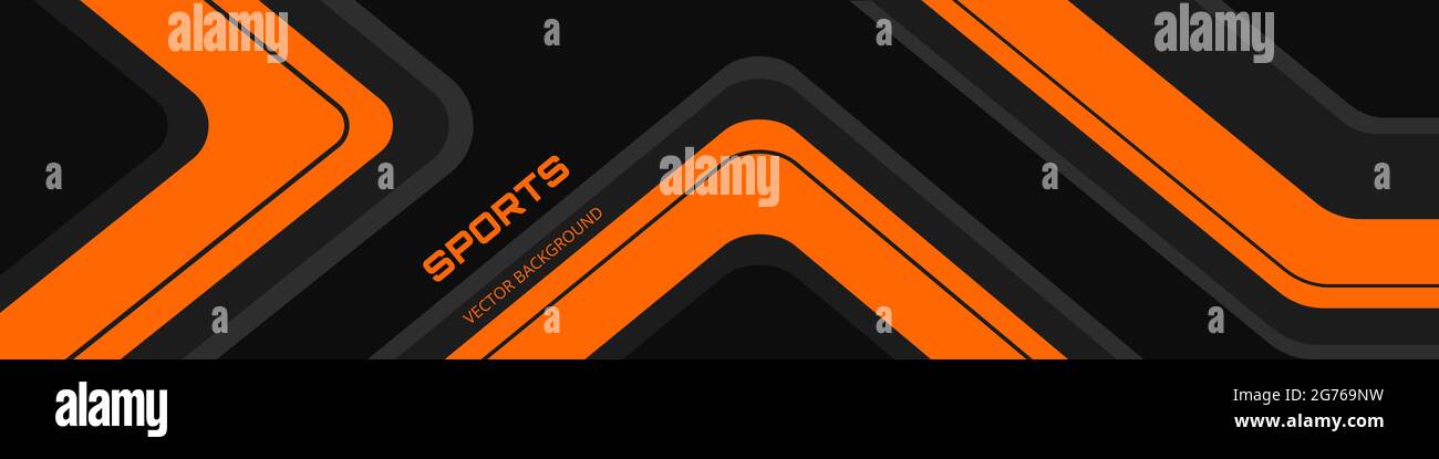 Black abstract wide horizontal banner with orange and gray lines ...