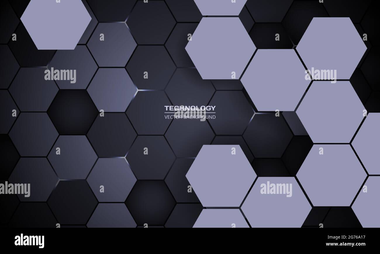 Dark gray hexagonal technology abstract 3D vector background. White ...