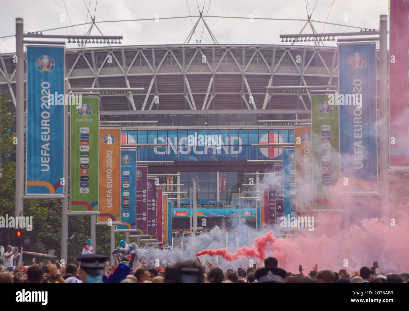 London, UK. 11th July, 2021. The screen at Wembley Stadium displays 'England' ahead of the England v Italy Euro 2020 final. Credit: SOPA Images Limited/Alamy Live News Stock Photo