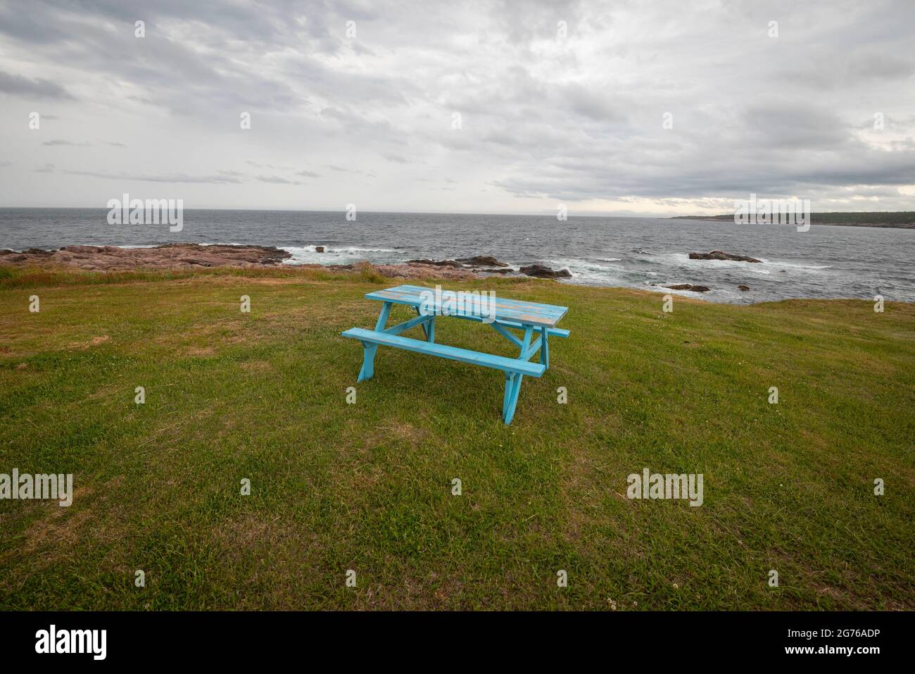 Lone picnic table near the St. Lawrence seaway at Neil's Harbour, Nova