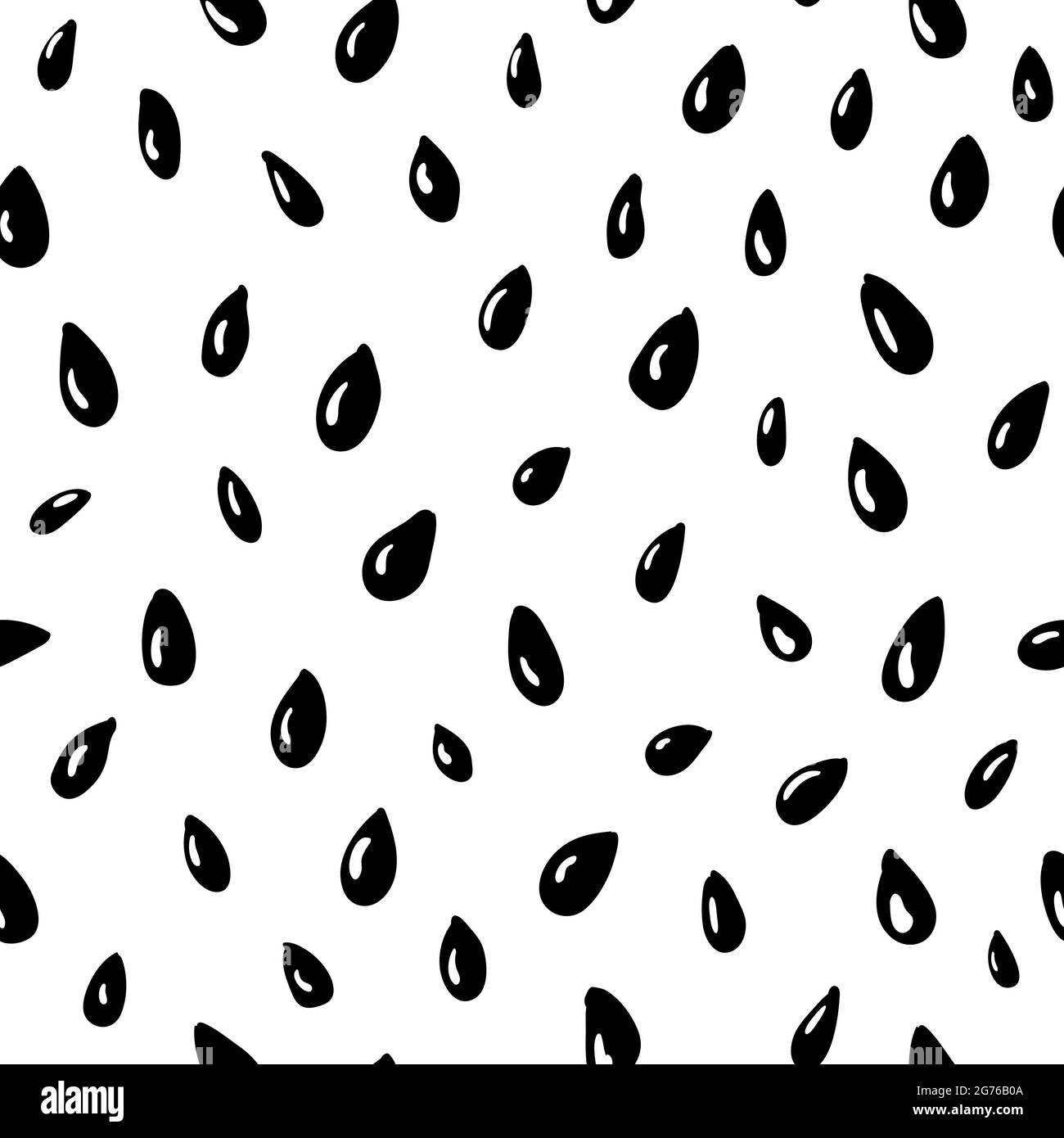 Sesame seeds. Vector seamless pattern. Simple black set on white background. Organic food, chia granule, bio oil, natural spice. Hand drawn illustrati Stock Vector