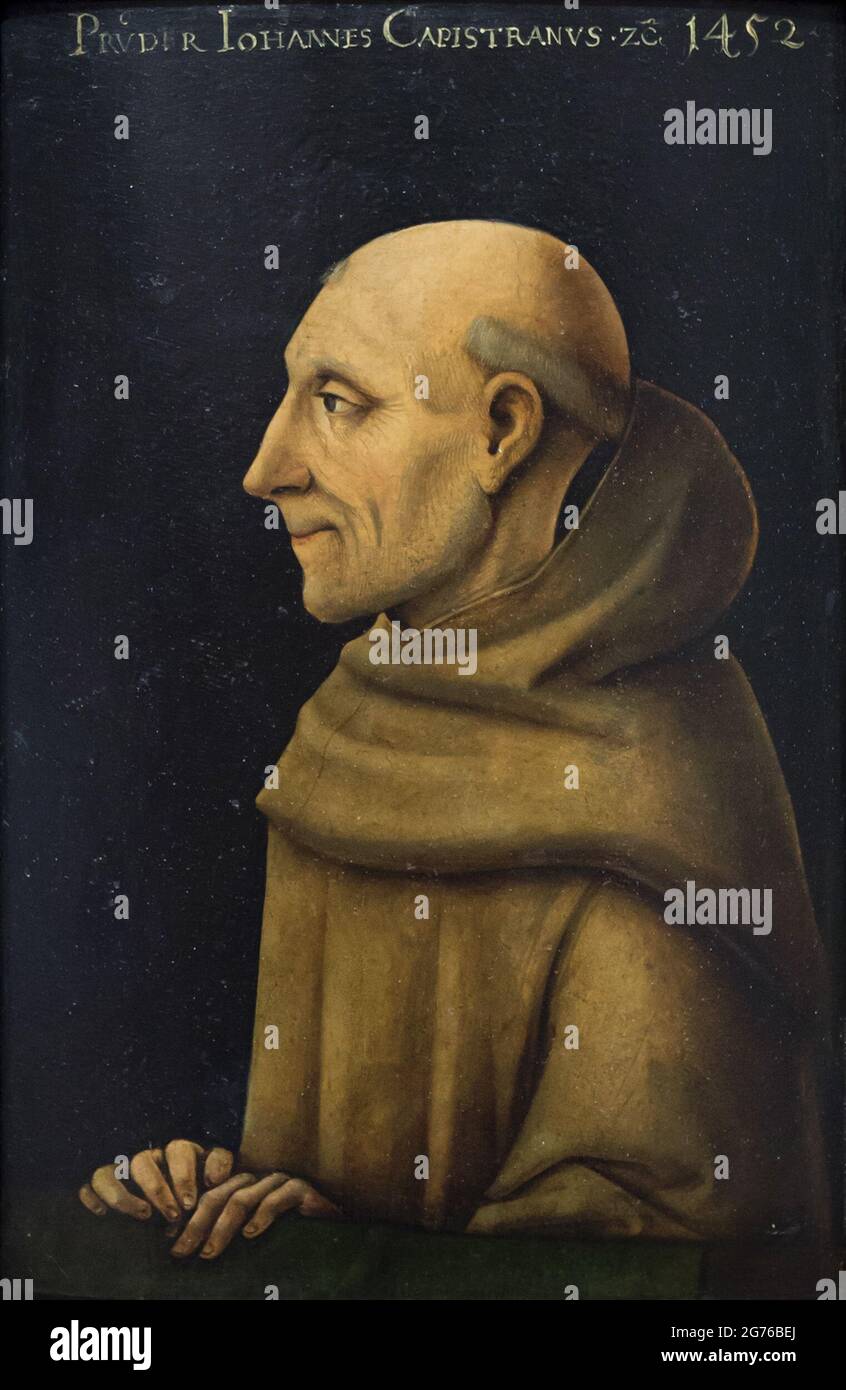 Painting 'Portrait of Saint John of Capistrano' by German late Gothic painter Thoman Burgkmair (1444–1523) on display at the permanent exhibition of old masters of the National Gallery (Národní galerie) in Sternberg Palace (Šternberský palác) in Prague, Czech Republic. Stock Photo