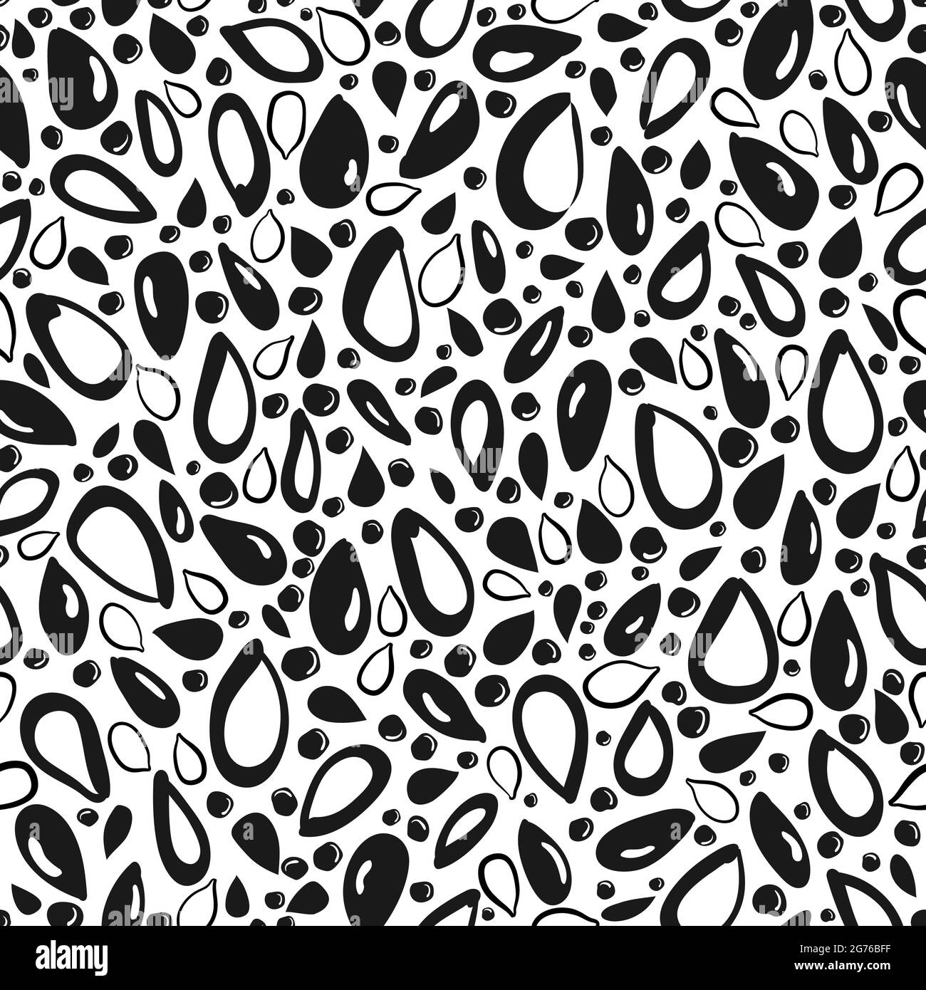 Seed seamless pattern. Vector graphic abstract set on white background. Organic sesame, chia granule, sunflower bio oil, natural spice. Hand drawn ske Stock Vector