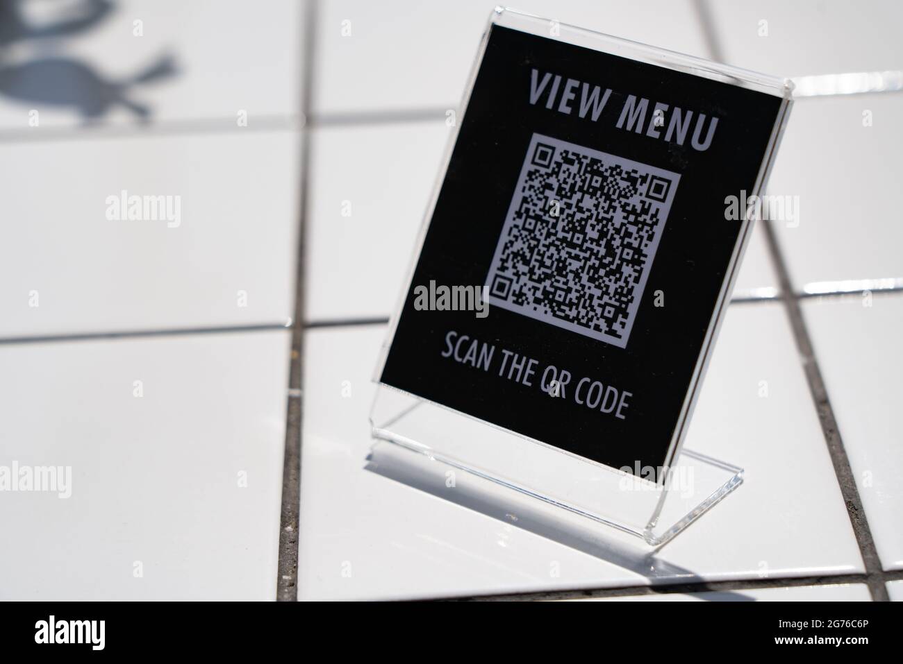 Scan For Menu Table Sign View menu and Scan the QR code sign on the table in the cafe Stock ...