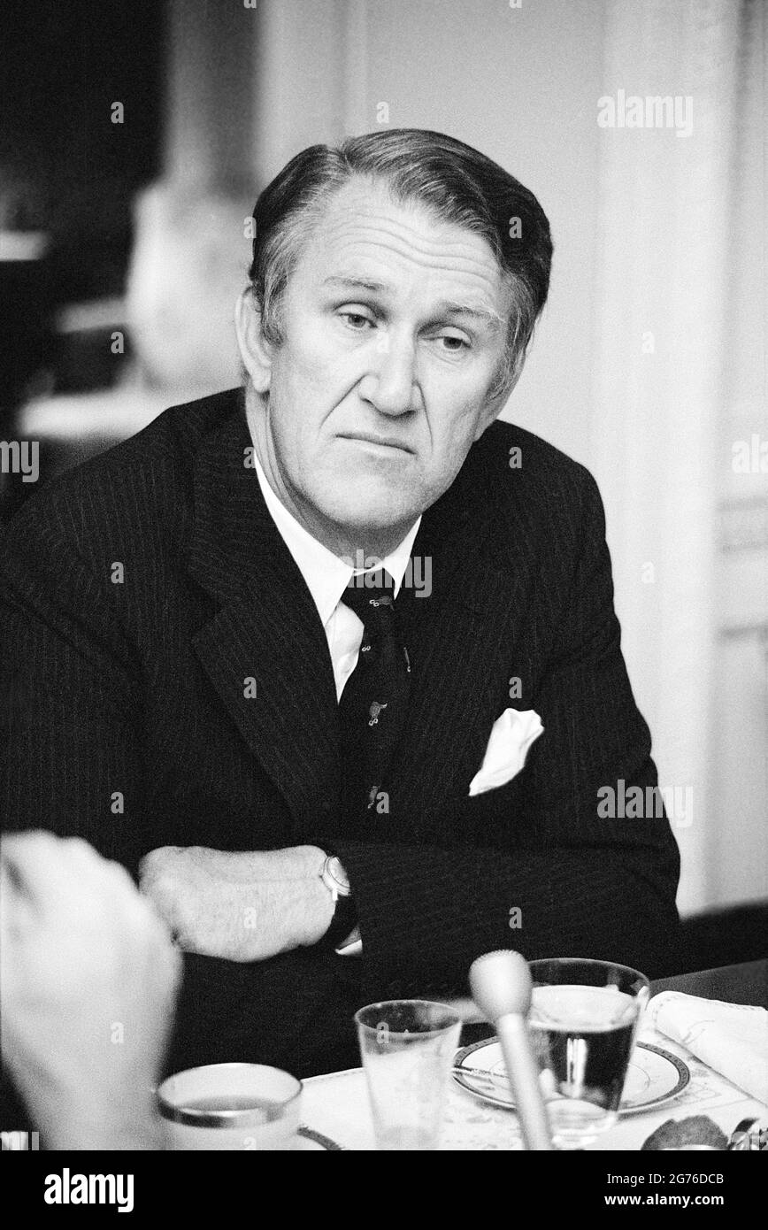 Australian Prime Minister Malcolm Fraser during News Conference, Washington DC, USA, Thomas J. O'Halloran, January 3, 1979 Stock Photo