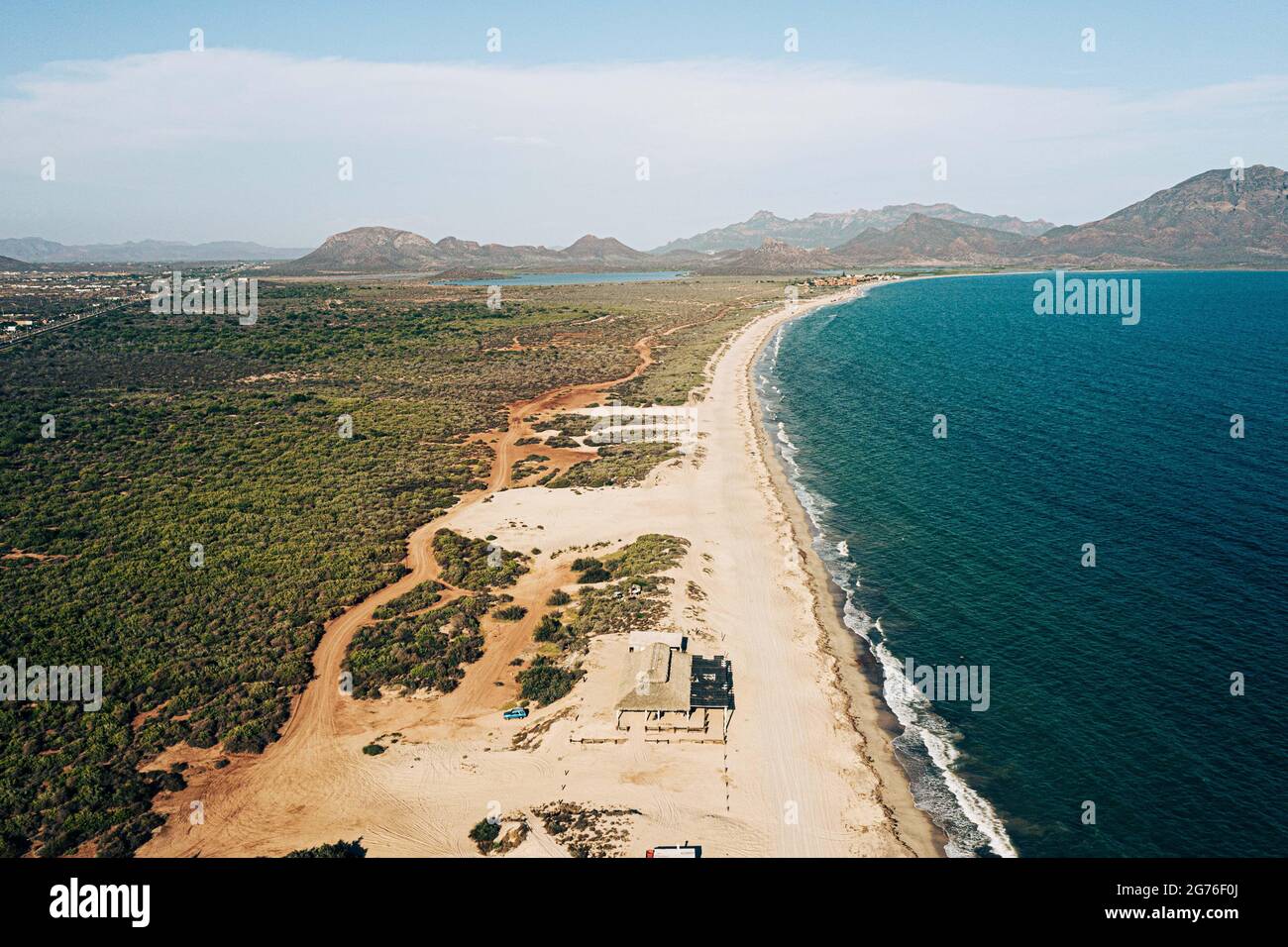 Aerial view of landscape, sand, sea in San Francisco tourist beach in San  Carlos Nuevo Guaymas in Sonora, Mexico. San Carlos Bay in the Gulf of  California, Sea of \u200b\u200bCortez or Bermejo, image size:1300x956