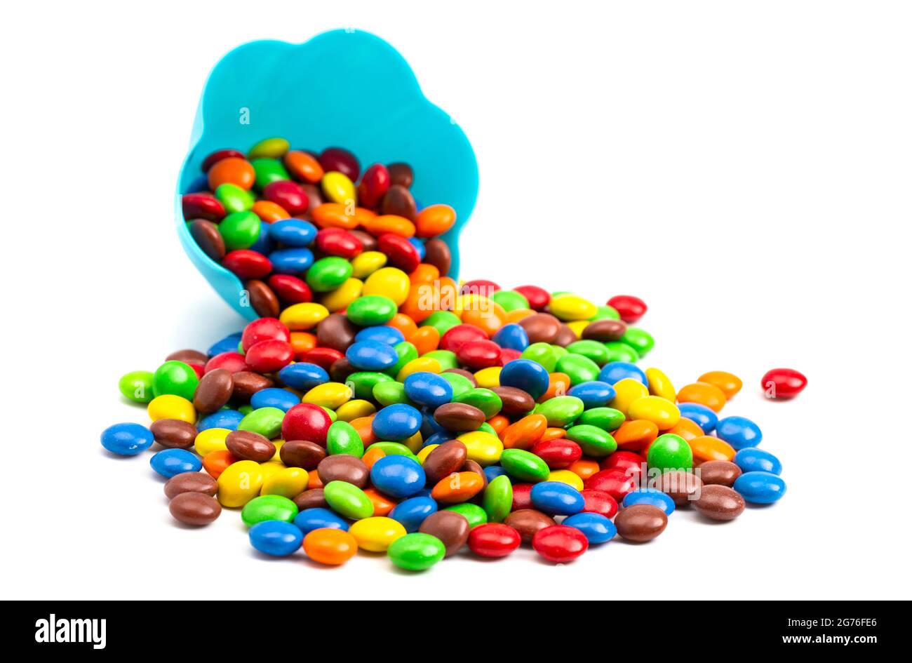 Rainbow Colored Candy Coated Chocolate Buttons in a Fun Blue Bowl on a