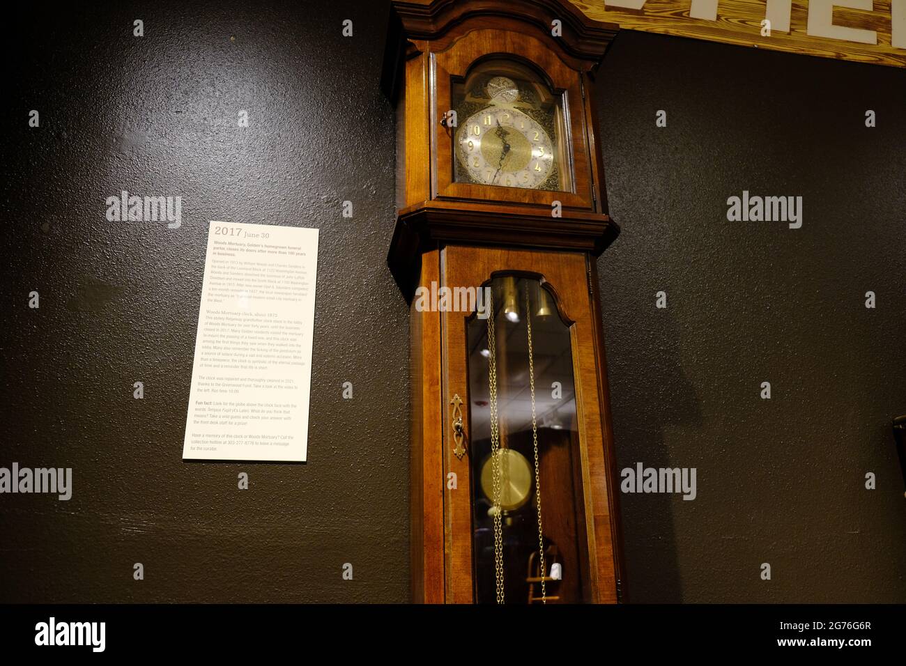 Vintage 1973 Ridgeway Grandfather Clock from Woods Mortuary Stock Photo