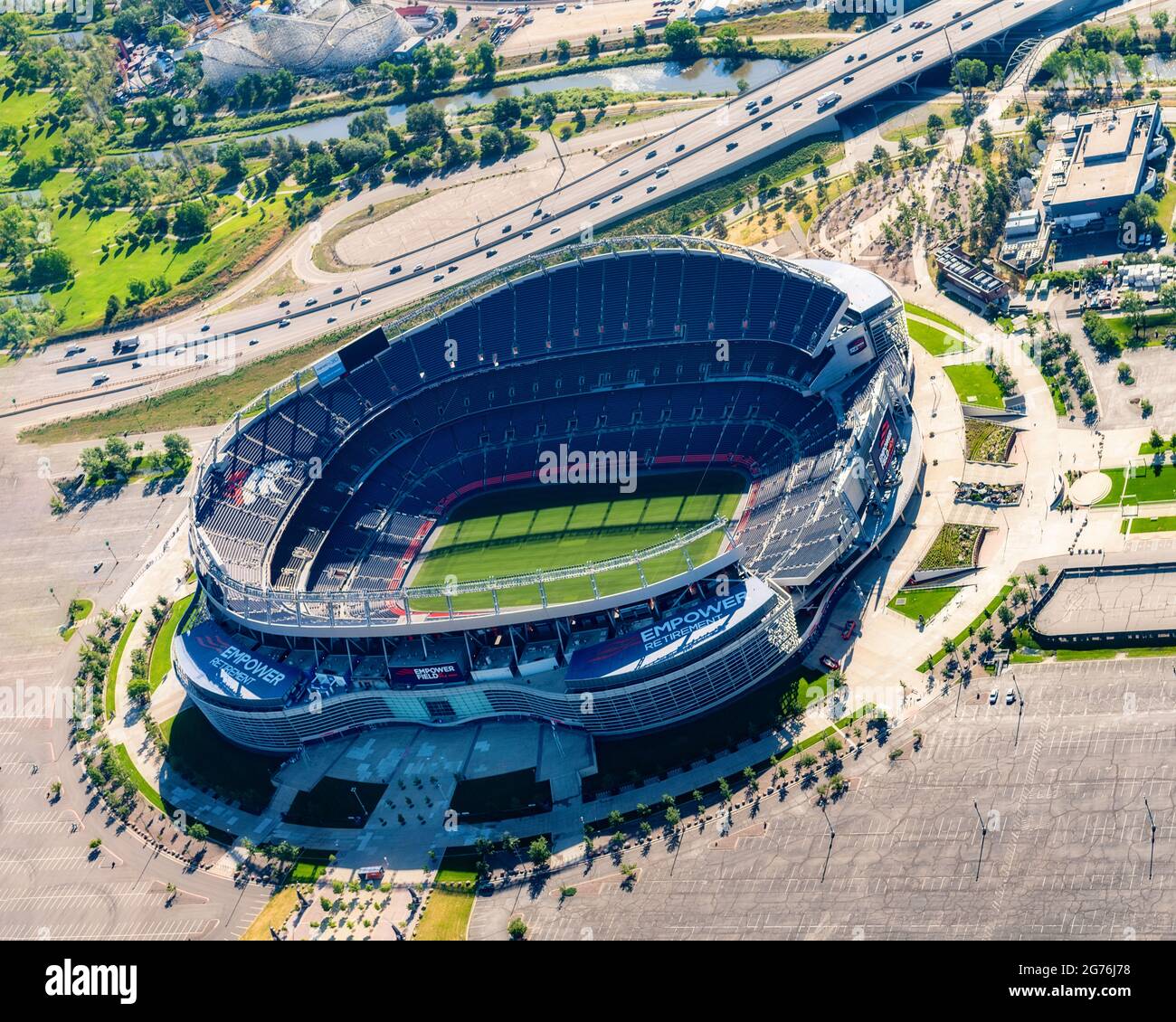 Aerial view of the famous Stadium used by the Denver Bronco’s Stock Photo