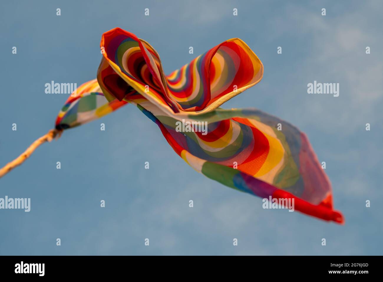 The Wiphala, square emblem, flag to represent some native peoples of the Andes, Peru, Bolivia, Ecuador, Argentina, Chile, and Colombia Stock Photo