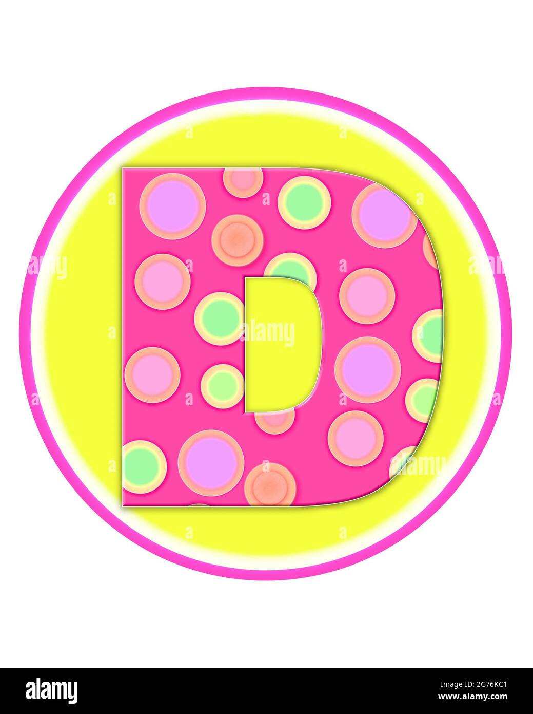 The letter D, in the alphabet set "Circle Party" is decorated with