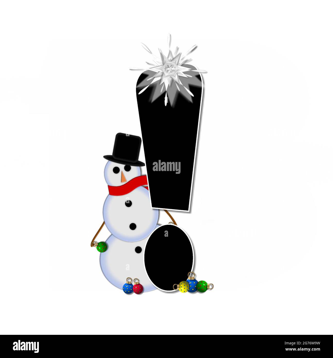 Exclamation Point In The Alphabet Set Frosty Is Black And Decorated With A Snowman And Christmas Ornaments Snowman Is Wearing A Red Scarf And Al Stock Photo Alamy