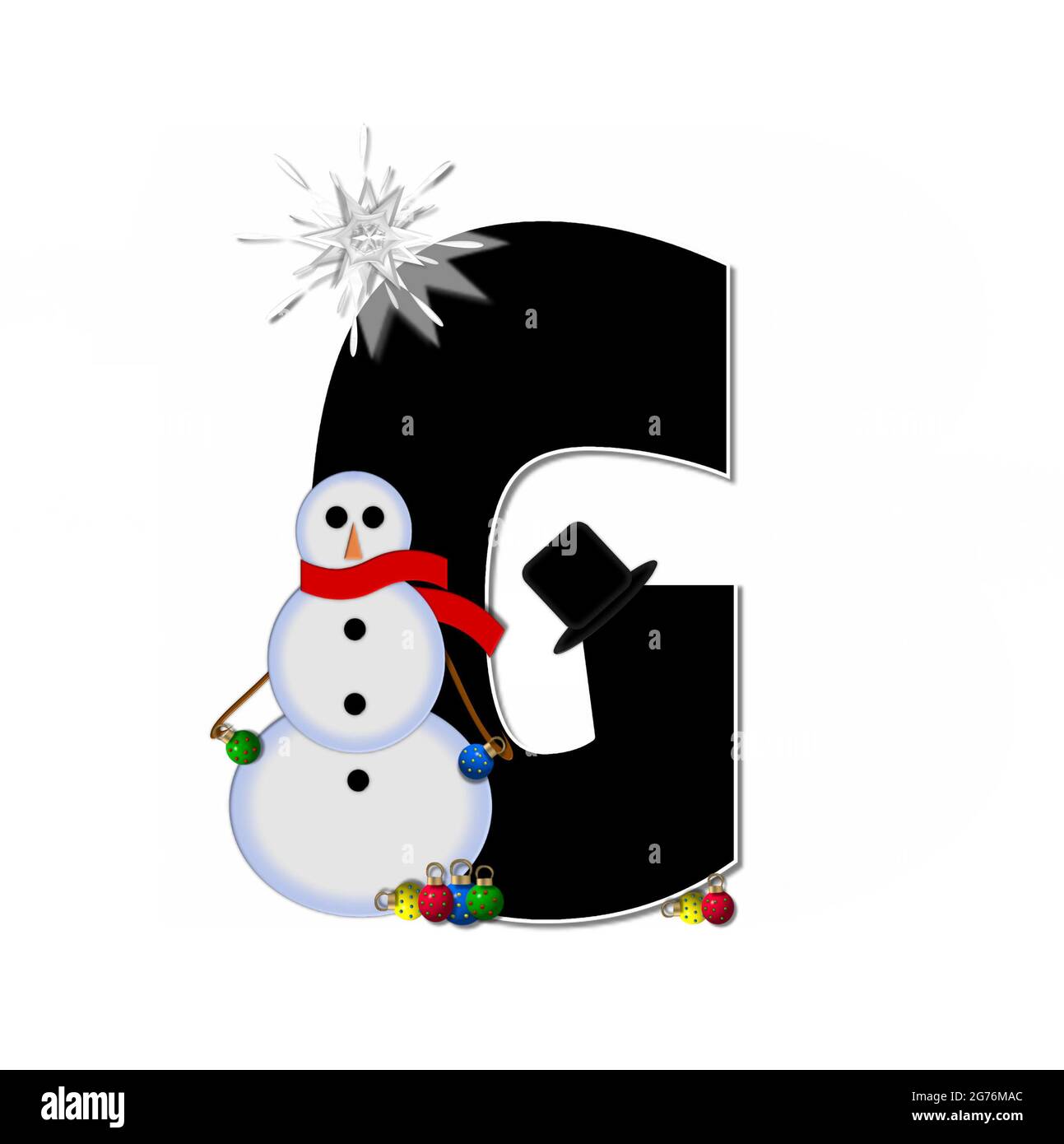The Letter G In The Alphabet Set Frosty Is Black And Decorated With A Snowman And Christmas Ornaments Snowman Is Wearing A Red Scarf And Alphabe Stock Photo Alamy