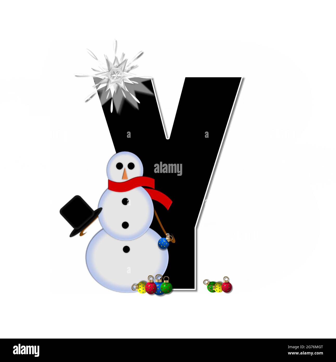 The Letter Y In The Alphabet Set Frosty Is Black And Decorated With A Snowman And Christmas Ornaments Snowman Is Wearing A Red Scarf And Alphabe Stock Photo Alamy