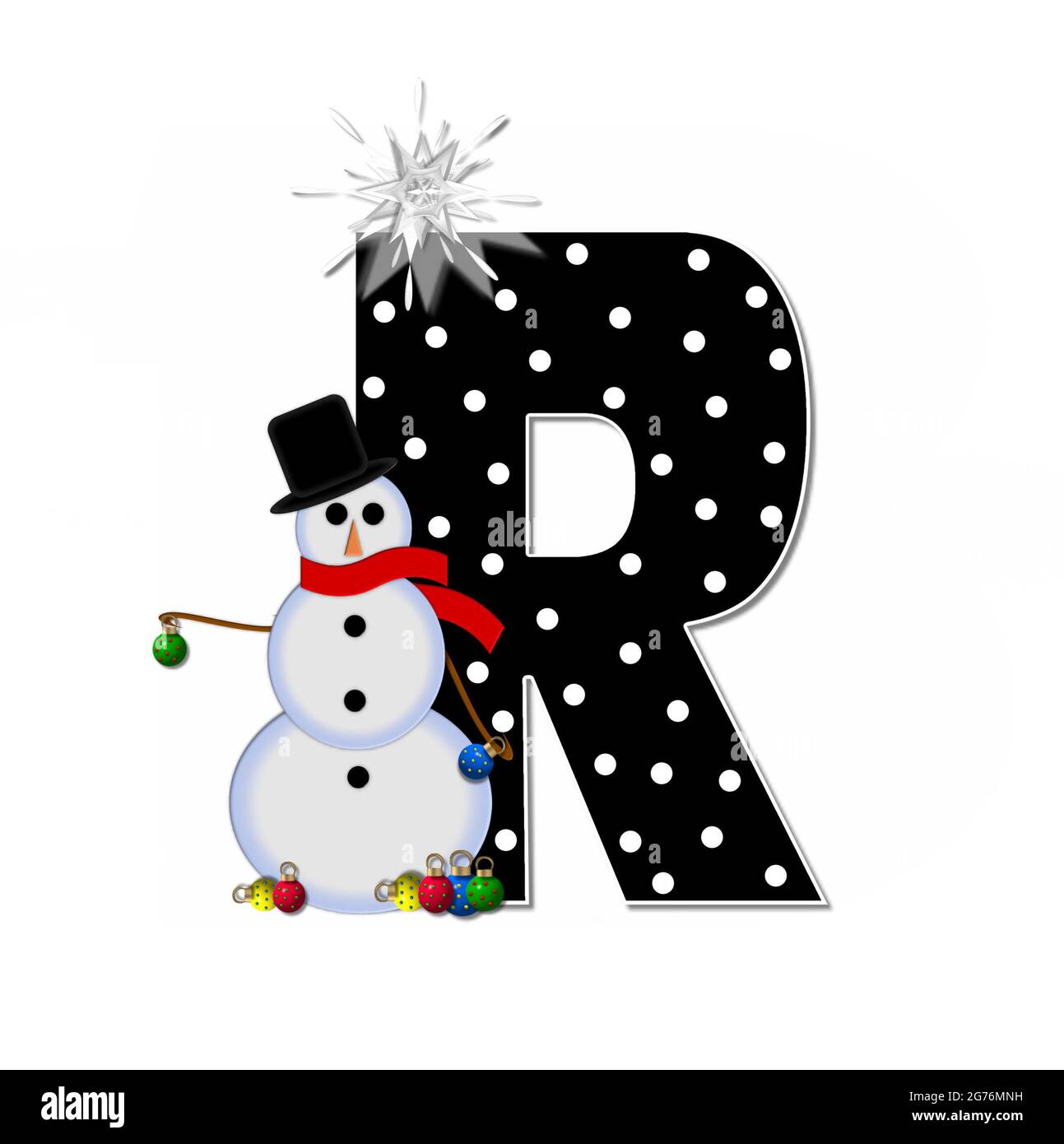 The Letter R In The Alphabet Set Frosty Is Black And Decorated With A Snowman And Christmas Ornaments Snowman Is Wearing A Red Scarf And Alphabe Stock Photo Alamy