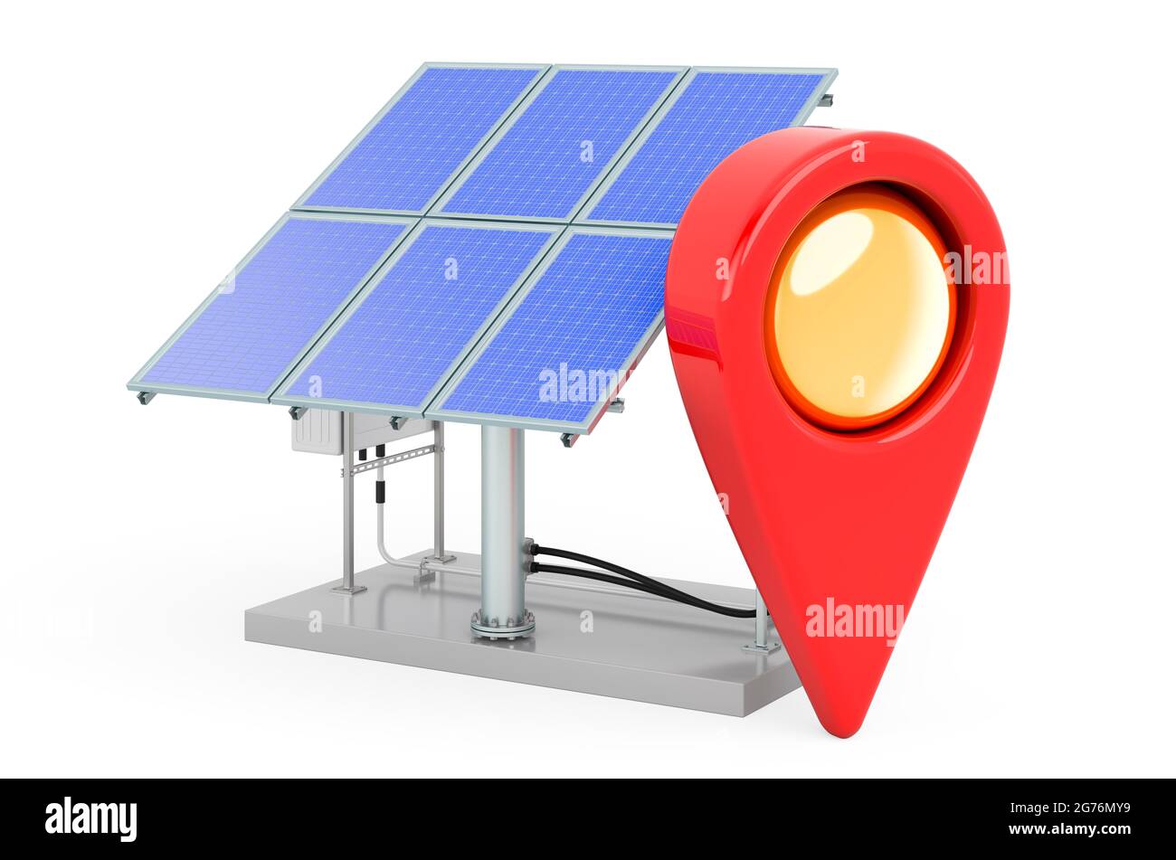 Map pointer with solar panel, 3D rendering isolated on white background ...