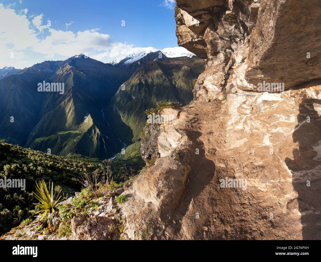 pathway and rock face, Mount Saksarayuq, Andes mountains, Choquequirao ...