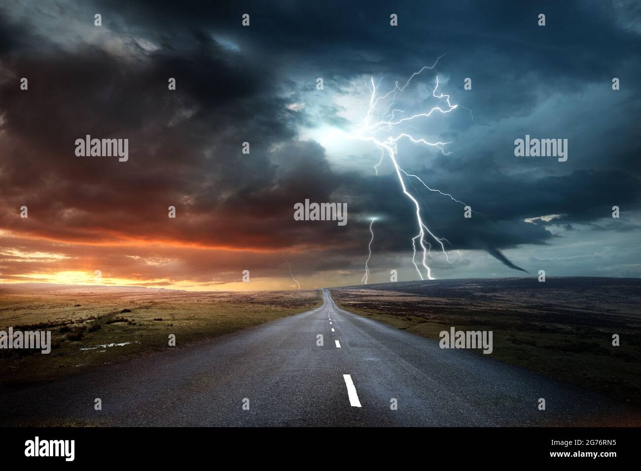 Weather forecasting and extreme conditions. A powerful storm forming late in the afternoon. Climate change photo composite. Stock Photo