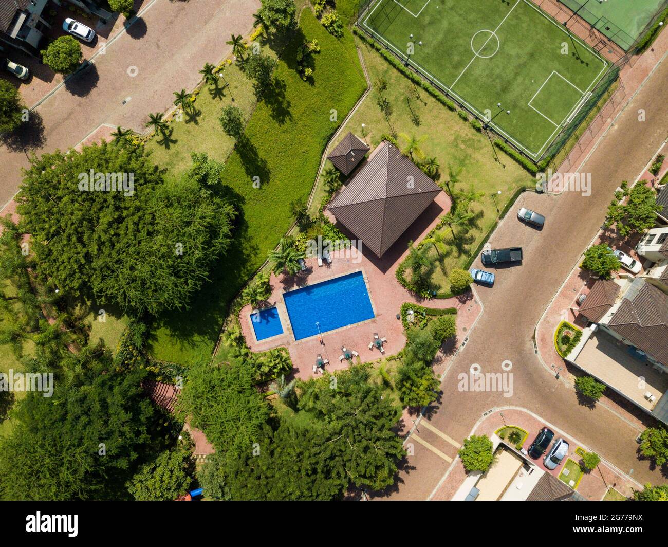 View of An aerial view of houses of a gated community un Guayaquil, Ecuador ...