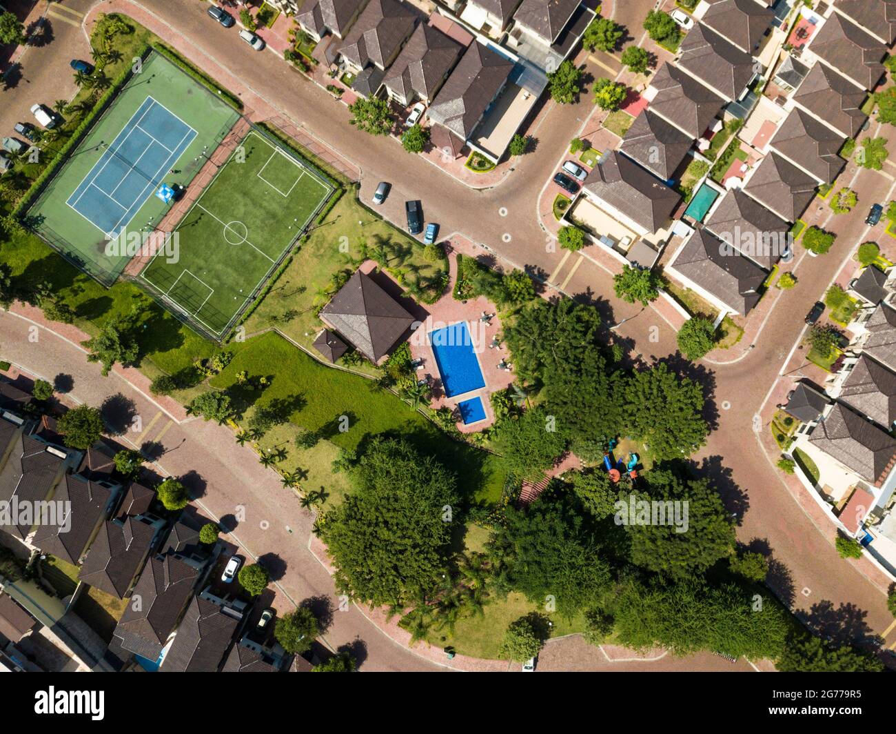 View of An aerial view of houses of a gated community un Guayaquil, Ecuador ...