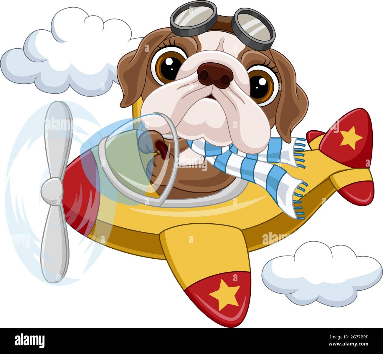 Cartoon baby bulldog operating a plane Stock Vector