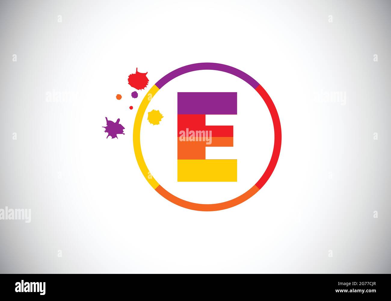 Initial E monogram letter alphabet in a circle with brush splash. Font ...
