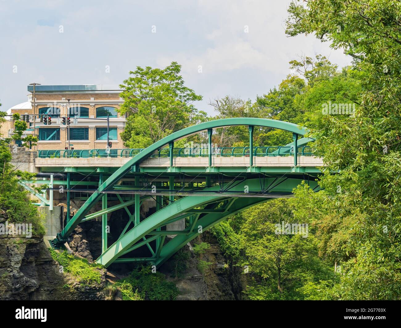 Green metal bridge in the Cornell University at New York Stock Photo