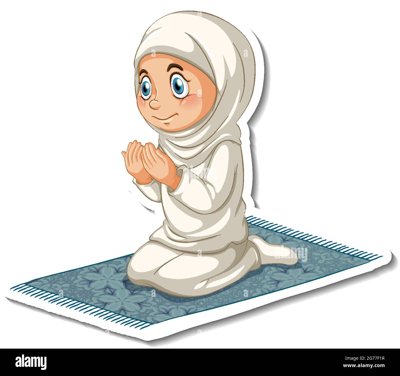 A sticker template with Muslim girl sitting and praying illustration Stock  Vector Image & Art - Alamy