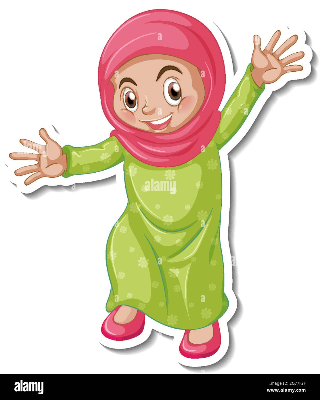 A sticker template with Muslim girl cartoon character illustration ...