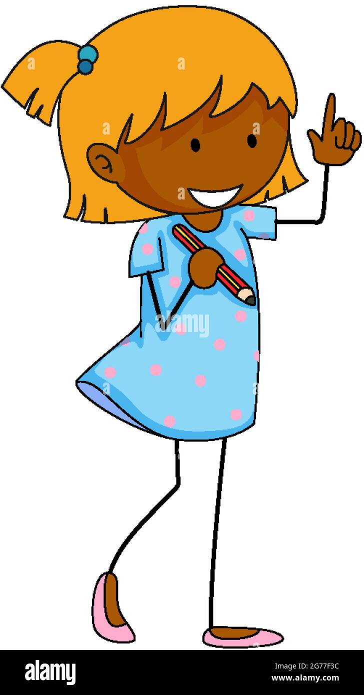 Happy girl doodle cartoon character isolated illustration Stock Vector ...