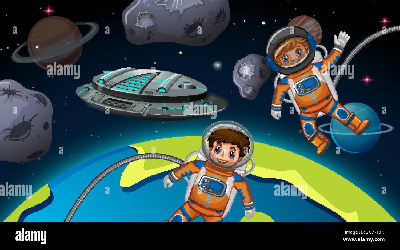 Astronaut kids in the space scene illustration Stock Vector Image & Art ...