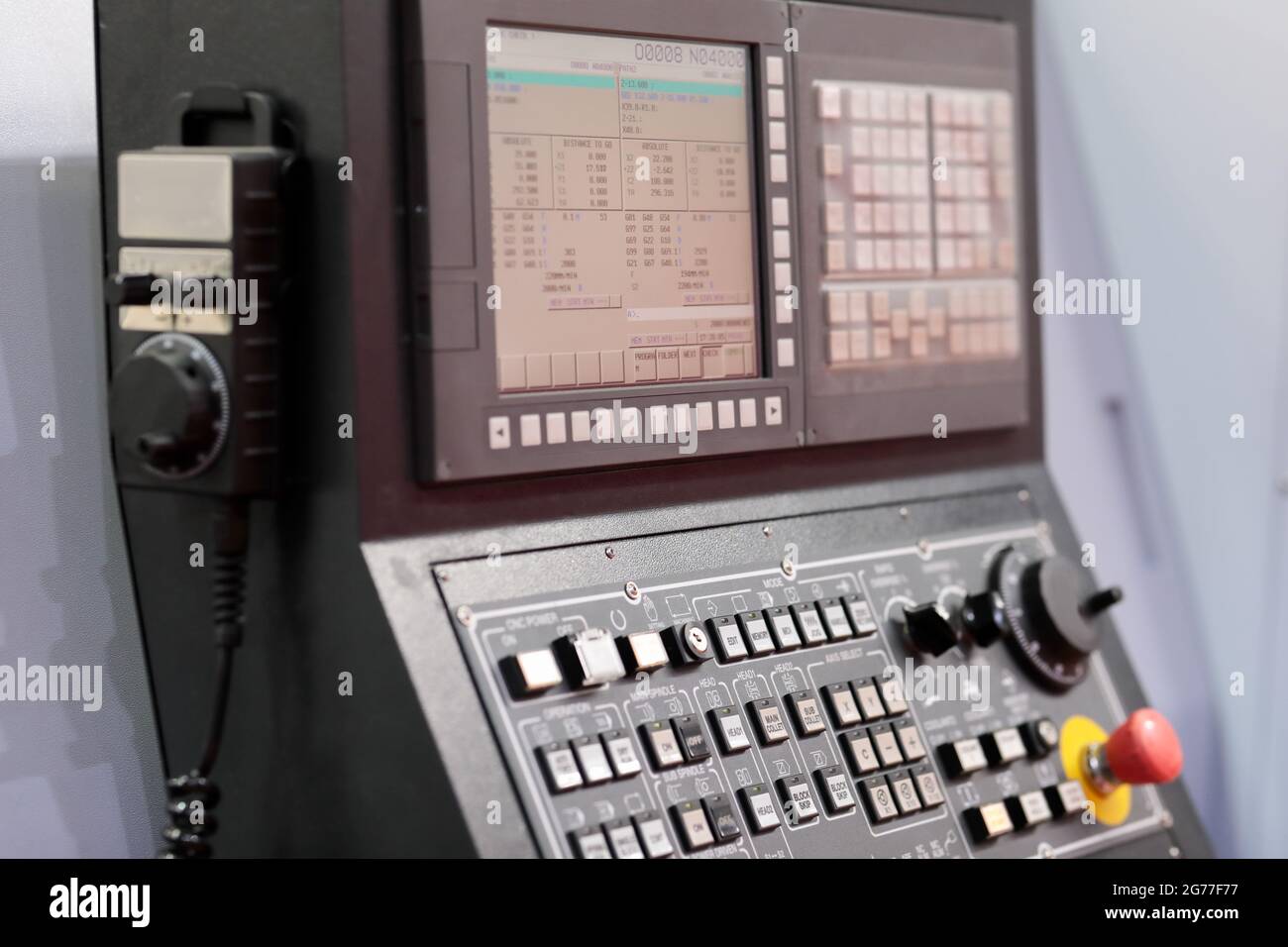 CNC lathe machine control console close up. Selective focus Stock Photo -  Alamy
