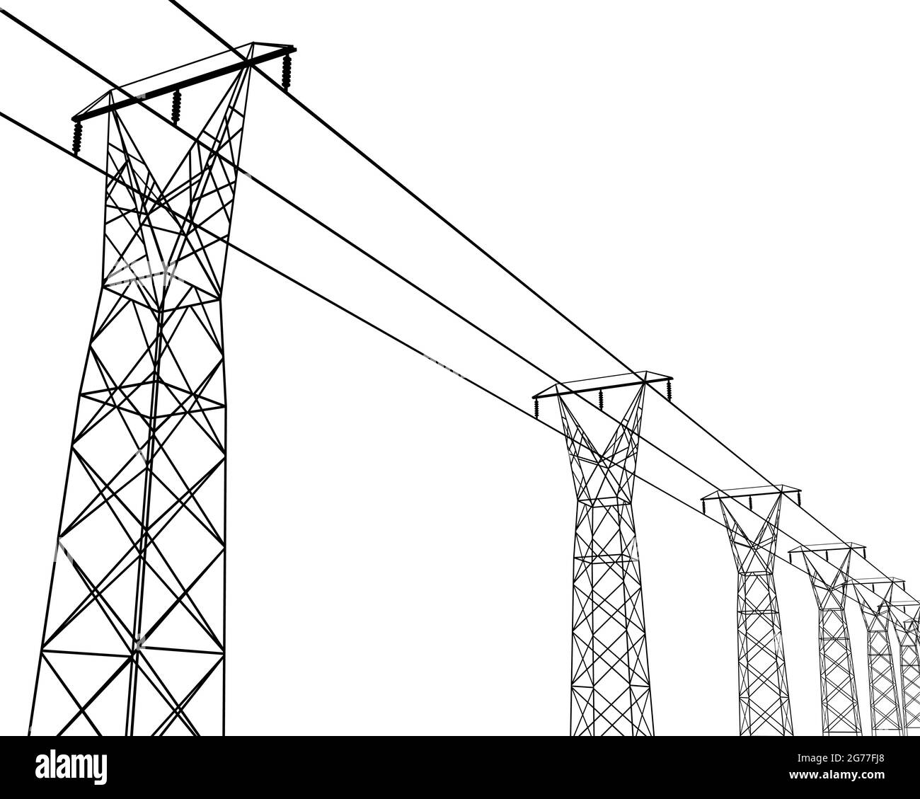 Background with silhouettes of power lines isolated on white background