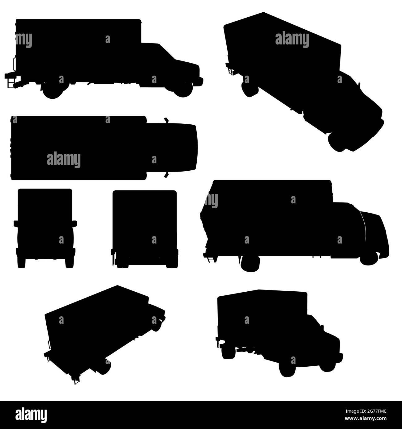 Set with truck silhouettes in different positions isolated on white ...